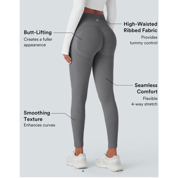 Halara Seamless Flow High Waisted Butt Lifting Leggings Sz Large 7/8 Gray Womens - Picture 1 of 9